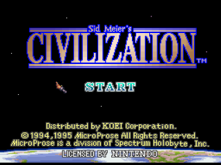 Sid Meier's Civilization title screen for Super Nintendo